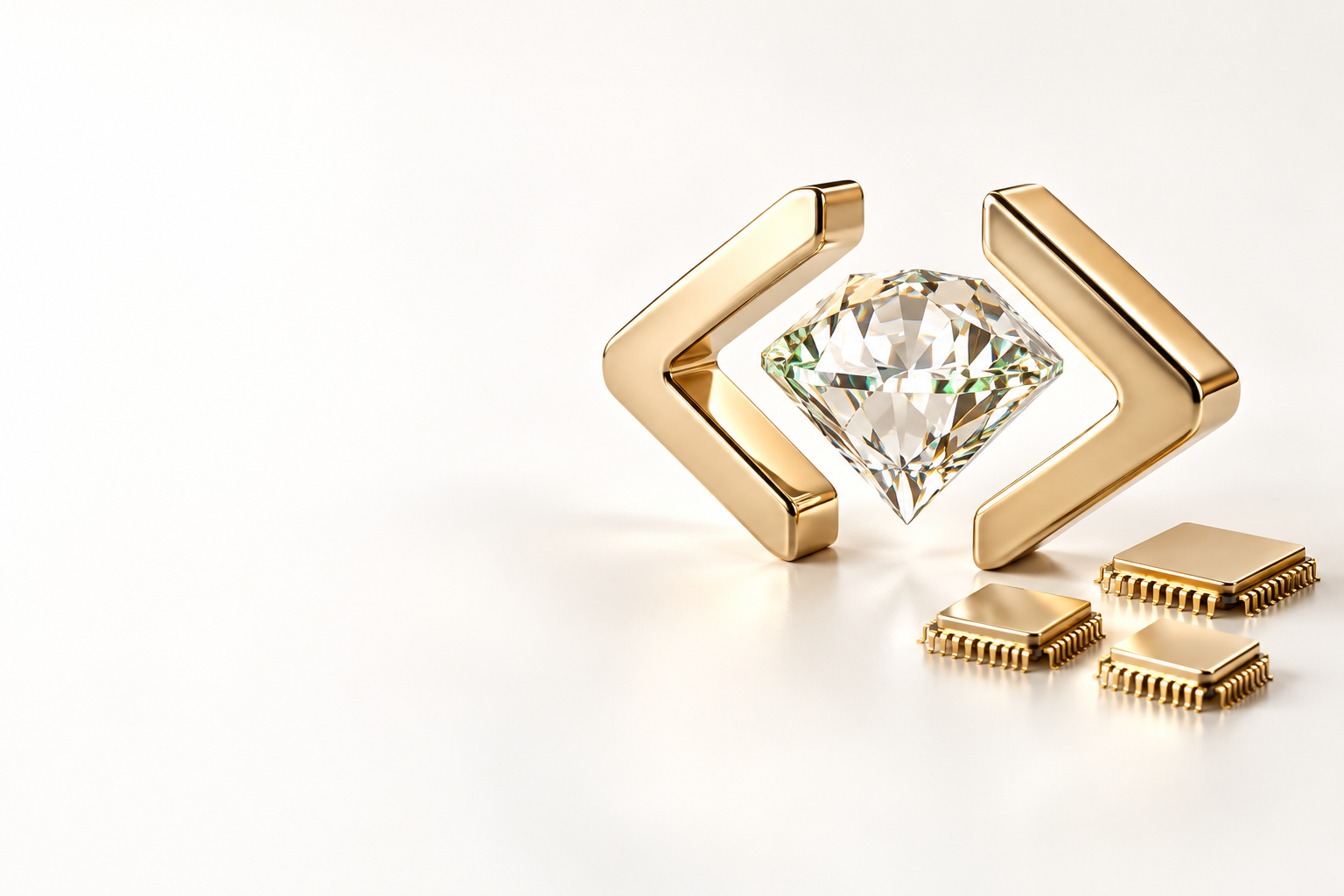 Golden code brackets surrounding a diamond